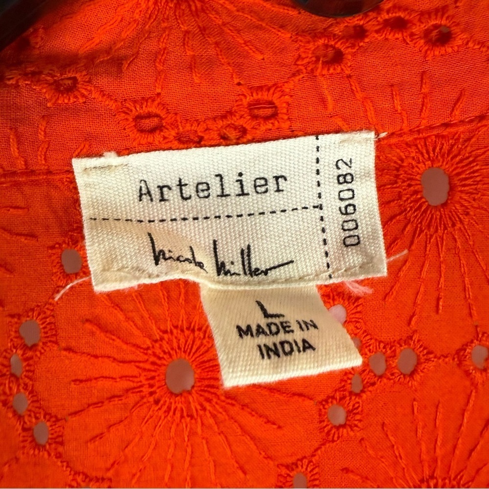 Artelier Nicole Miller | Tops 100% Cotton ArtelierEmbroidered Sz:L Orange - Picture 8 of 14